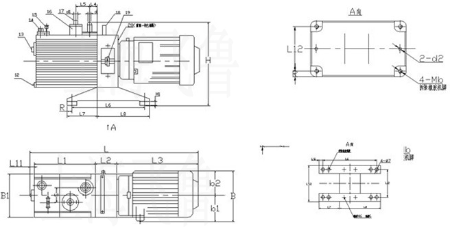 2XZ型旋片式真空泵外形及安裝尺寸